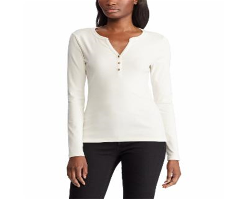 Ralph Lauren Women's V Neck Henley Tee White Size S/P
