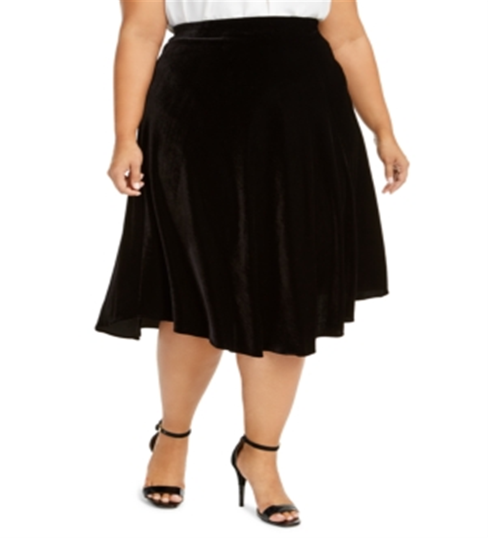 Calvin Klein Women's Plus Velvet Pull on MIDI Skirt -Black Size 18W