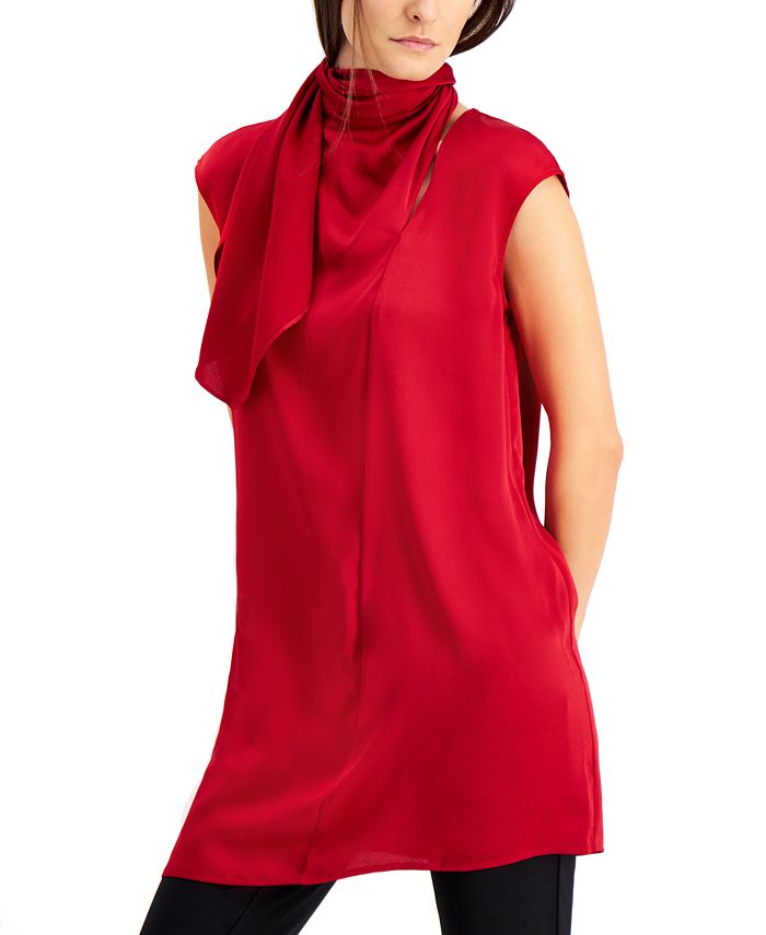 Alfani Women's Scarf Neck Tunic Red Size XS