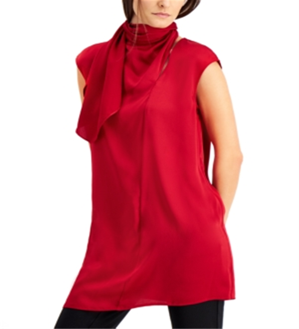 Alfani Women's Scarf Neck Tunic Red Size XS