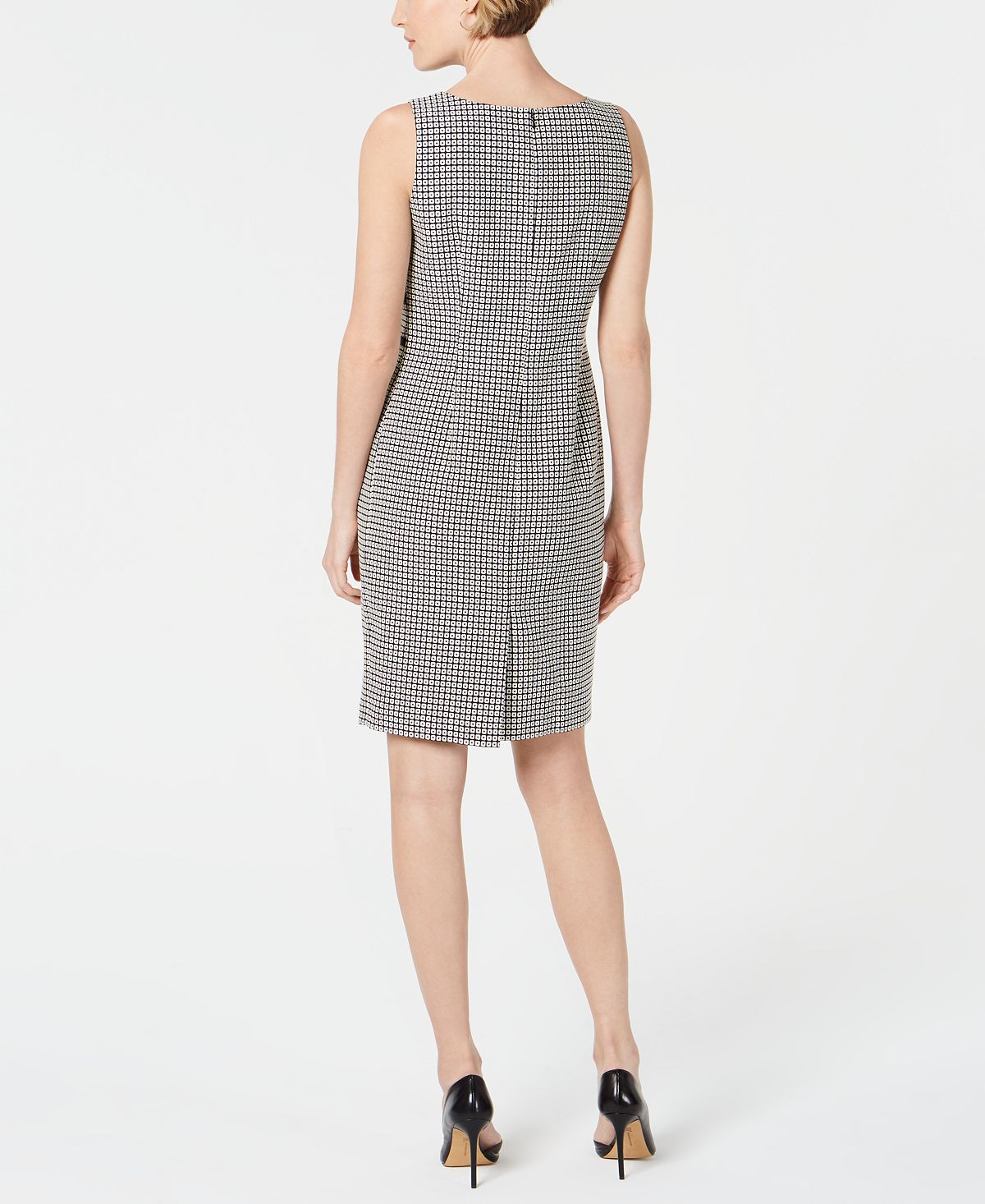 Kasper Geo-Print Contrast-Trim Dress Grey Size 14