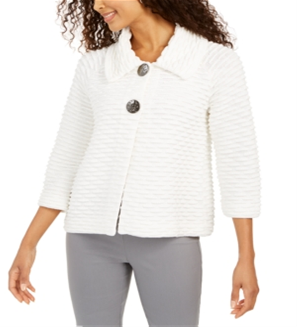 JM Collection Women's Two Button Textured Topper White Size Petite XL