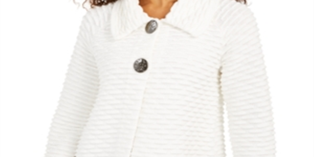 JM Collection Women's Two Button Textured Topper White Size Petite XL