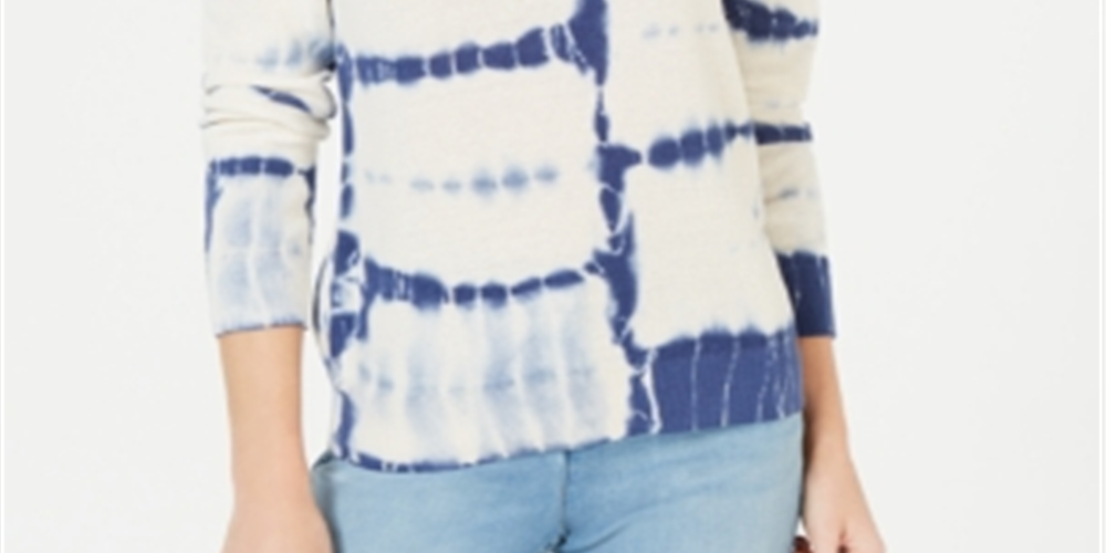 INC International Concepts Women's Tie Dye Pullover Sweater White Size Large