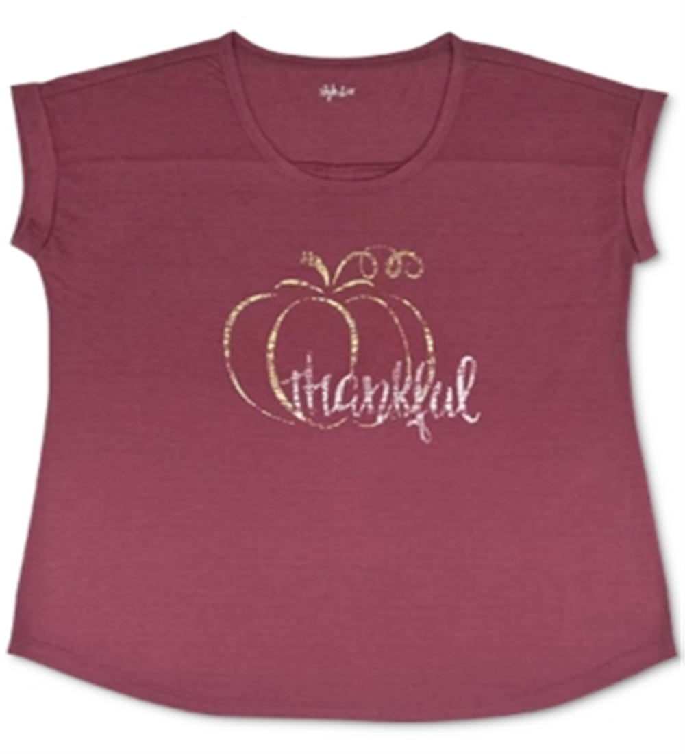 Style & Co Women's Thankful Graphic T-Shirt -Red Size Medium