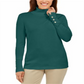 JM Collection Women Stud-Sleeve Pullover Turtleneck Sweater Green Size Small