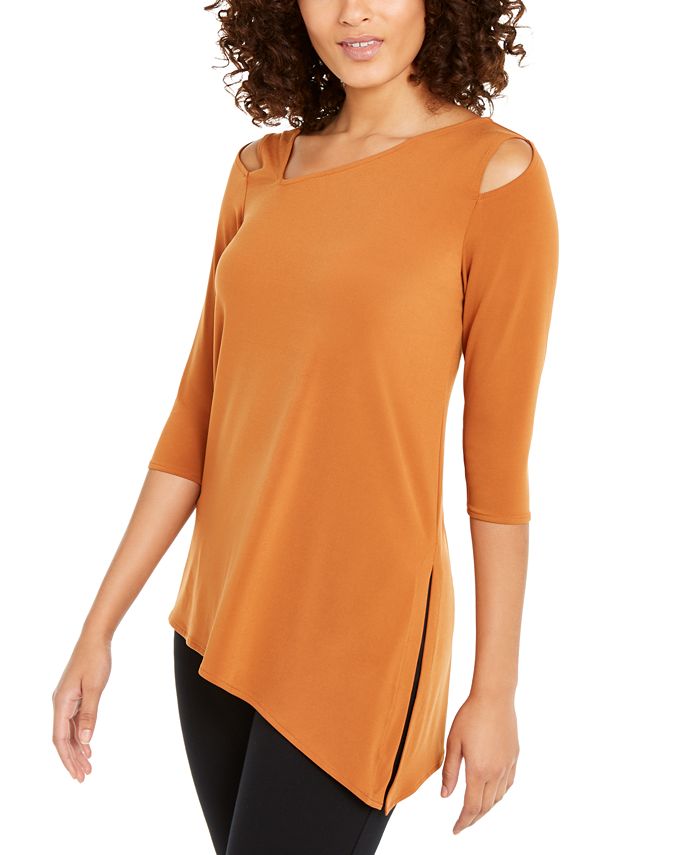 Alfani Women's Asymmetrical Cut Out Top -Brown Size Petite L