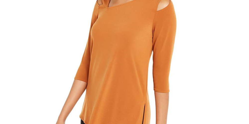 Alfani Women's Asymmetrical Cut Out Top -Brown Size Petite L