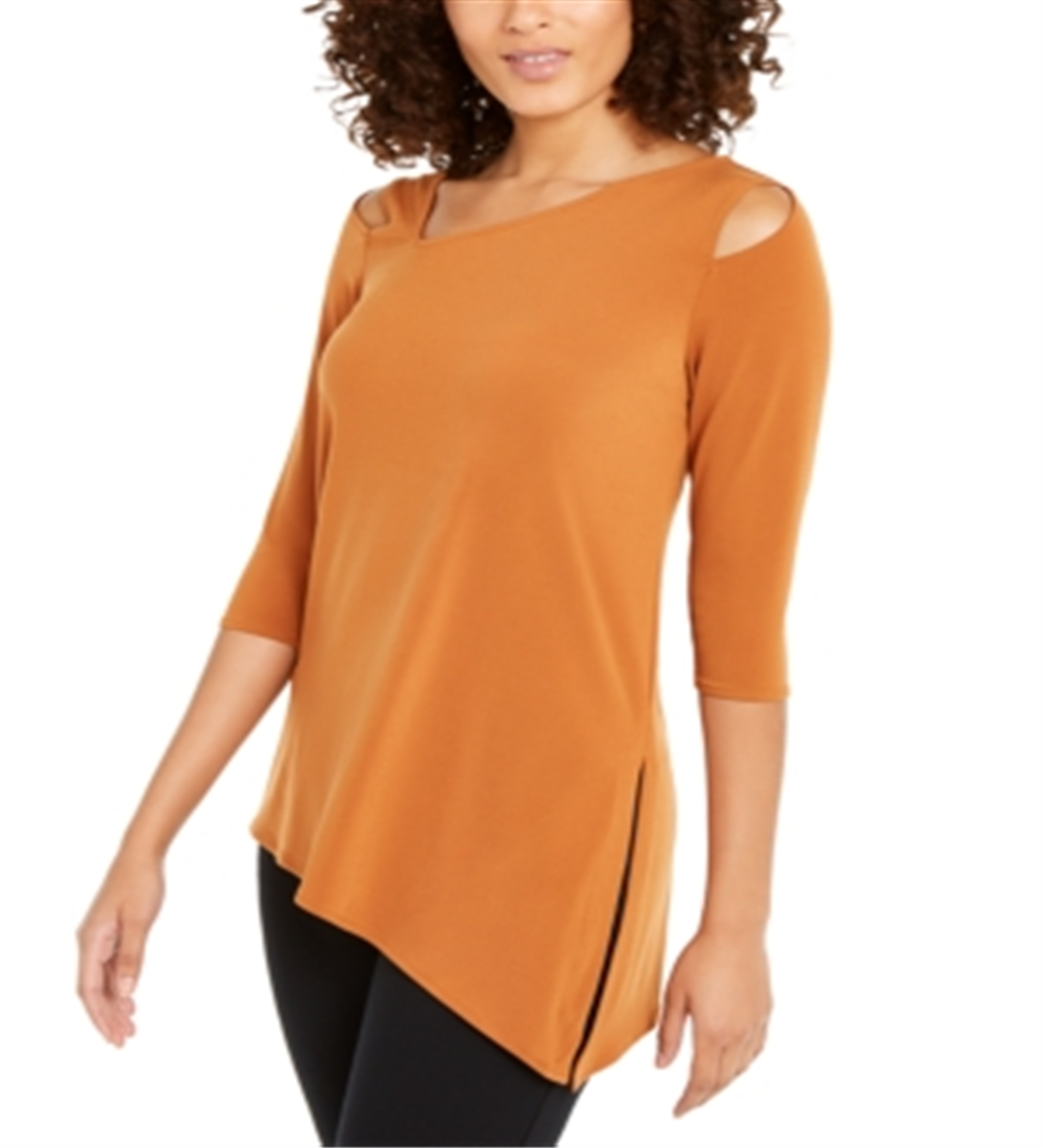 Alfani Women's Asymmetrical Cut Out Top -Brown Size Petite L