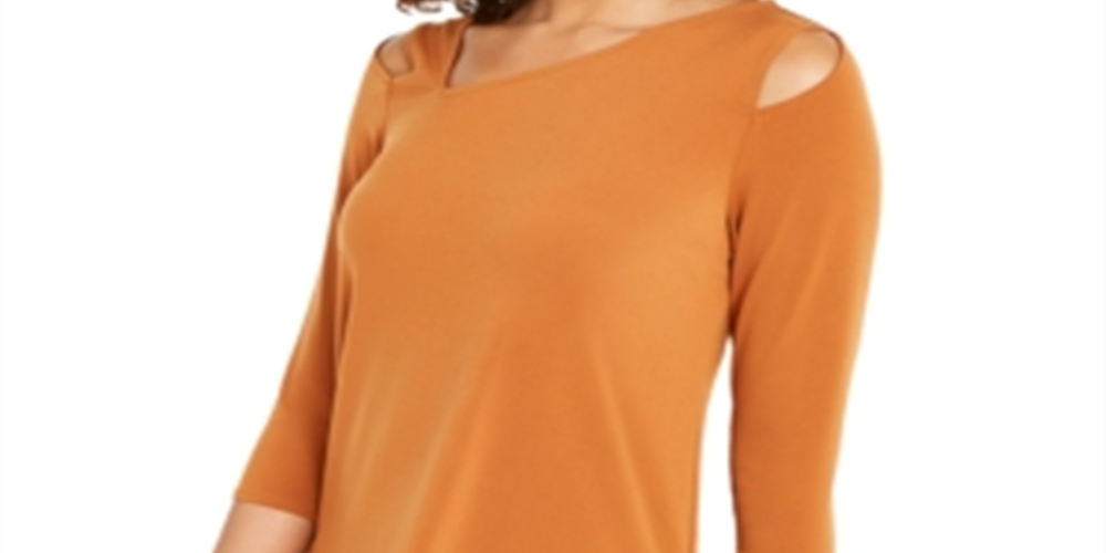 Alfani Women's Asymmetrical Cut Out Top -Brown Size Petite L