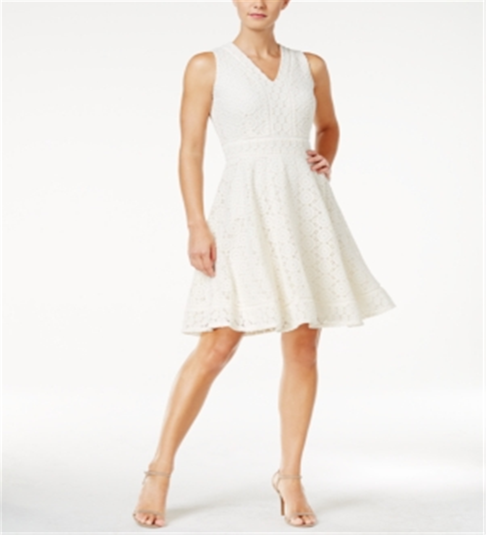 Charter Club Women's Lace Fit & Flare Dress White  Size Petite Medium