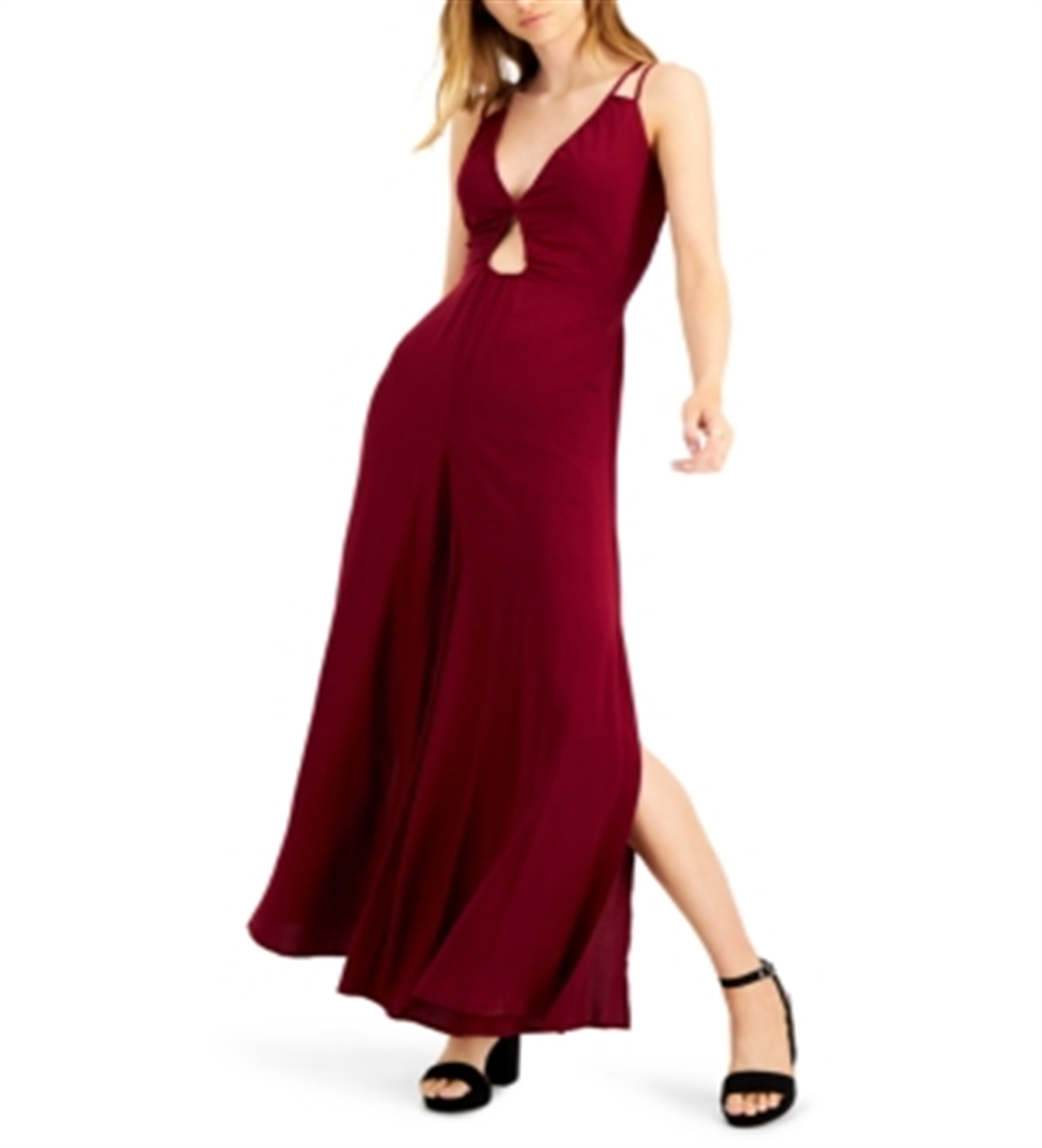Bar III Women's Peekaboo Cutout Jumpsuit Maroon Size Small