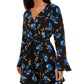 As U Wish Junior's Surplice Floral Print Dress -Black Size Medium
