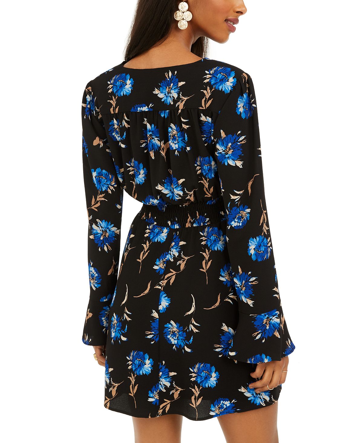 As U Wish Junior's Surplice Floral Print Dress -Black Size Medium