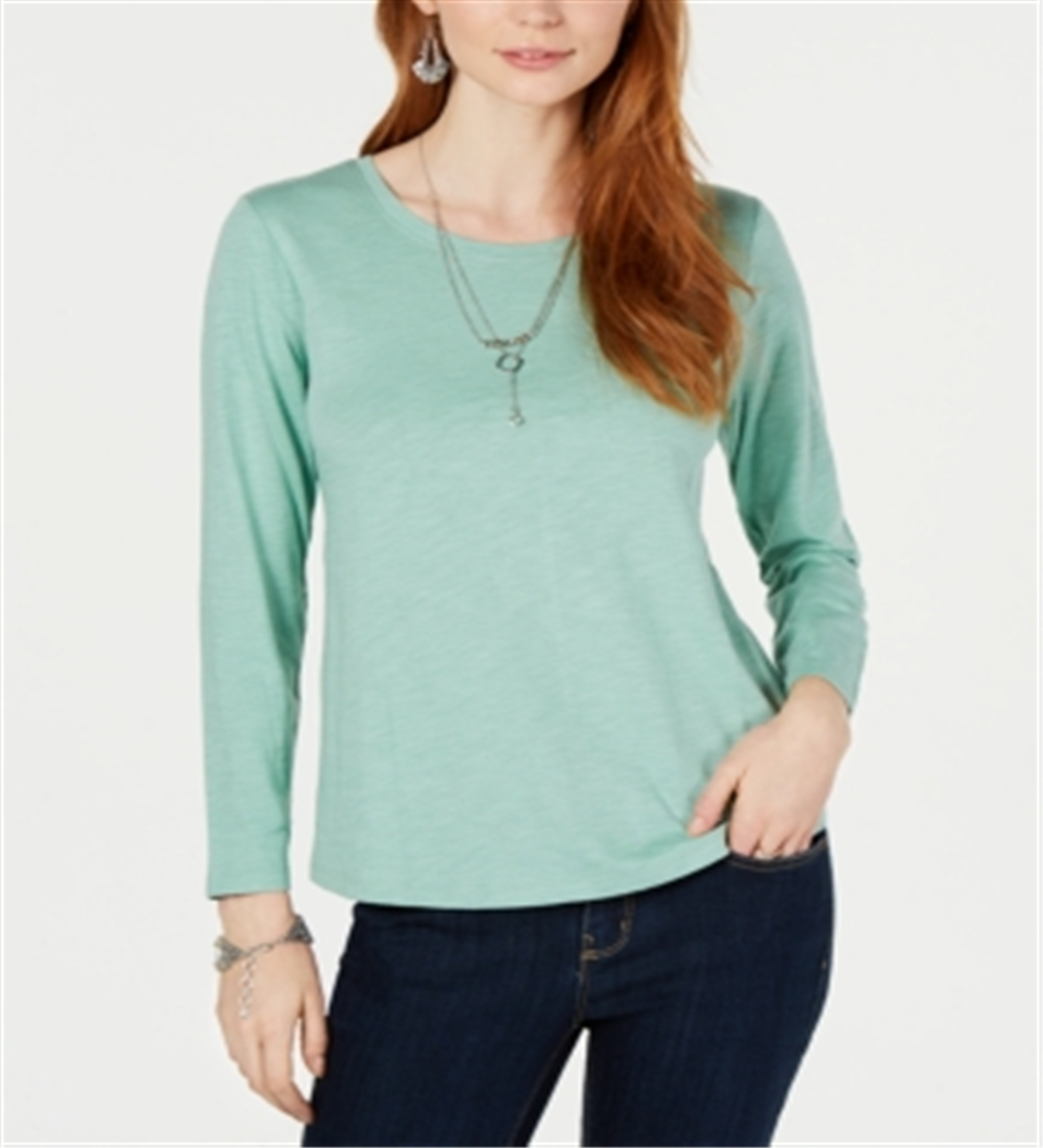 Style & Co Women's Long Sleeve Crewneck Top Green Size X-Large