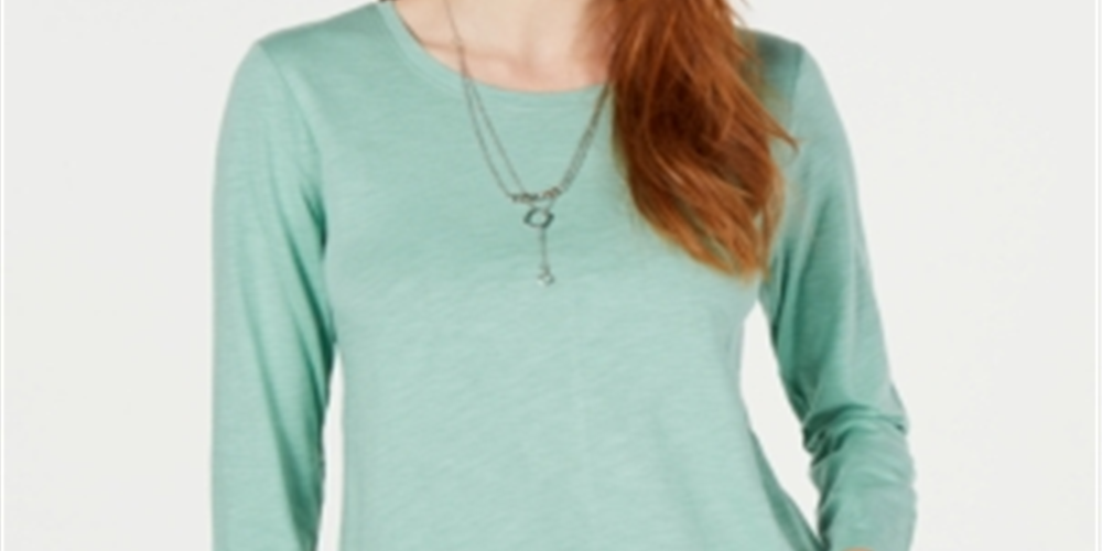 Style & Co Women's Long Sleeve Crewneck Top Green Size X-Large