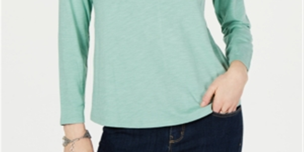 Style & Co Women's Long Sleeve Crewneck Top Green Size X-Large