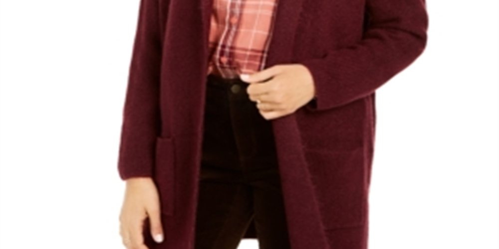 Style & Co Women's Open Front Topper Jacket Maroon Size X-Small