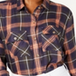 Polly Esther Women's Orange Utility Plaid Roll-tab Sleeve Collared Button up Top Red Size Large
