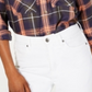 Polly Esther Women's Orange Utility Plaid Roll-tab Sleeve Collared Button up Top Red Size Large
