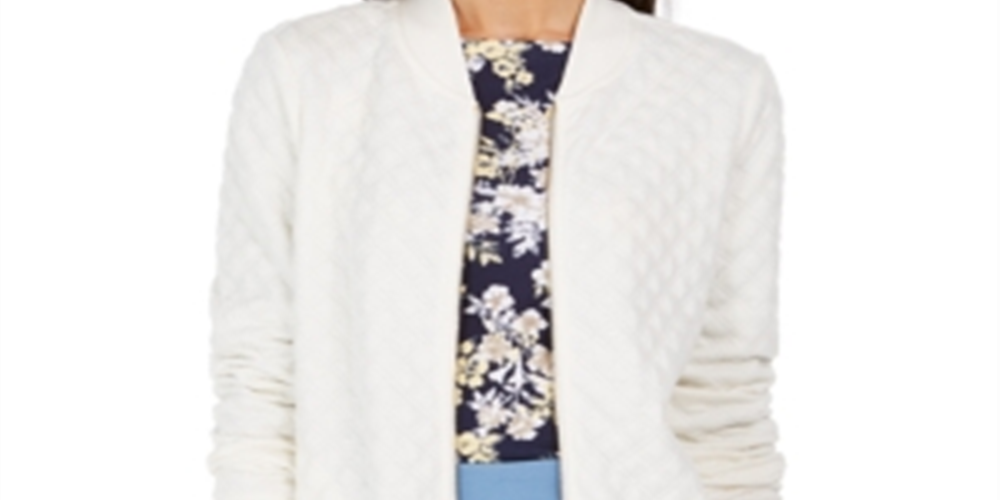 Charter Club Petite Textured Bomber Jacket  White Size  Petite Small