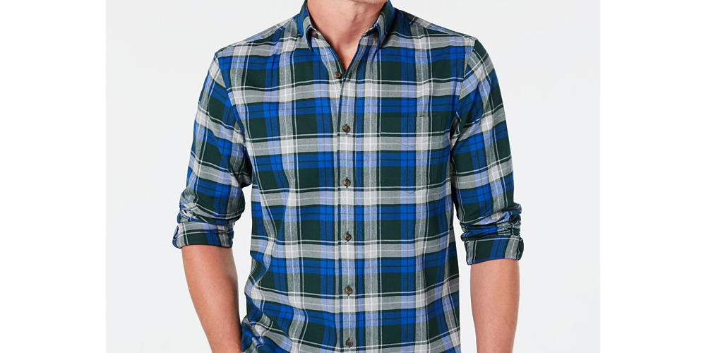 Club Room Men's Stretch Brushed Cotton Plaid Flannel Shirt - Dark Fudge Brown Size XL