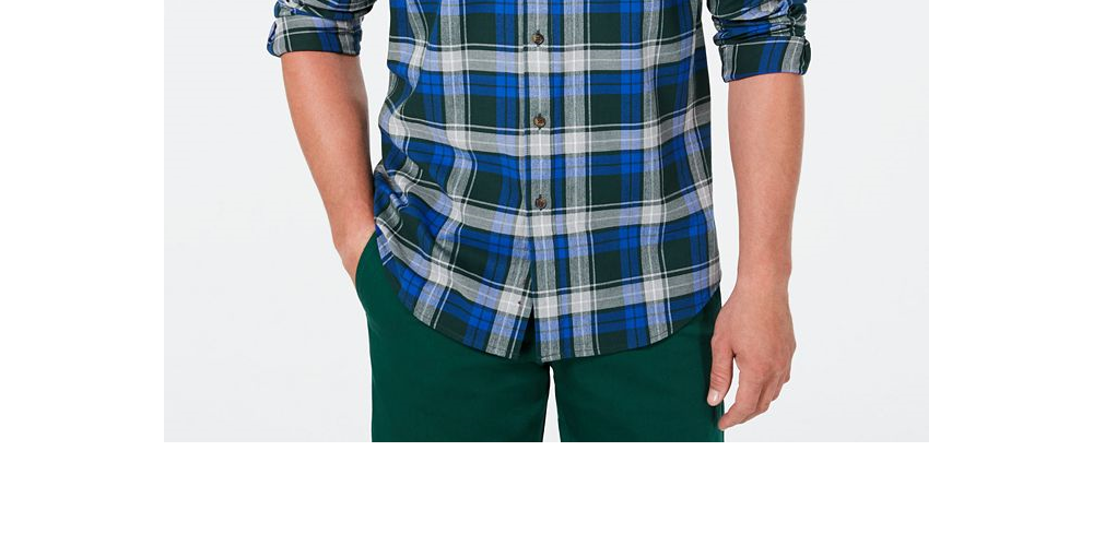Club Room Men's Stretch Brushed Cotton Plaid Flannel Shirt - Dark Fudge Brown Size XL