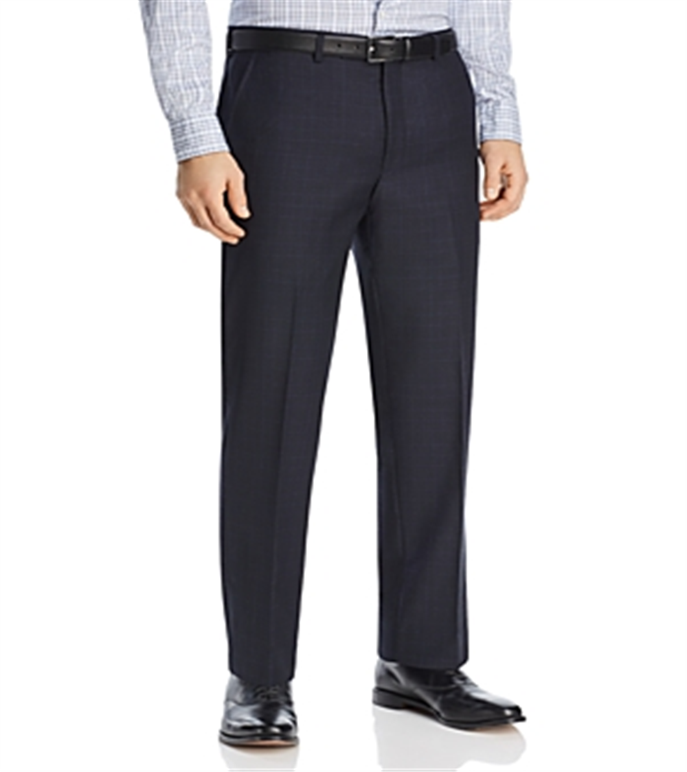 Michael Kors Men's Flat Front Straight Leg Windowpane Plaid Classic Fit Pants Blue Size 34X30