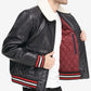 Modern American Men's Faux Leather Bomber Jacket Black Size Medium