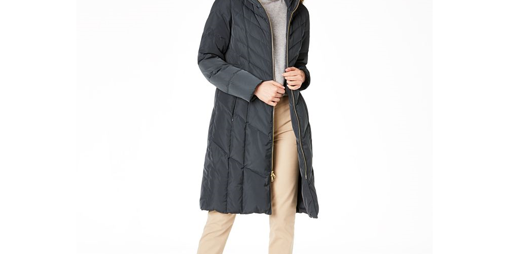 Cole Haan Women's Anoraks & Parkas Graphite Down Fuzzy Hood Green Size 2XL