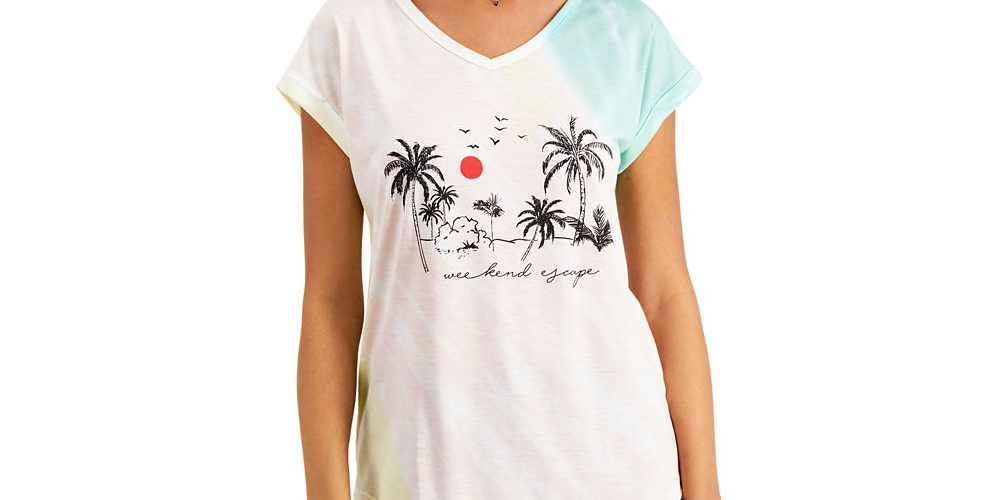 Style & Co Women's Weekend Escape Tie Dye Graphic T-Shirt White Size Medium