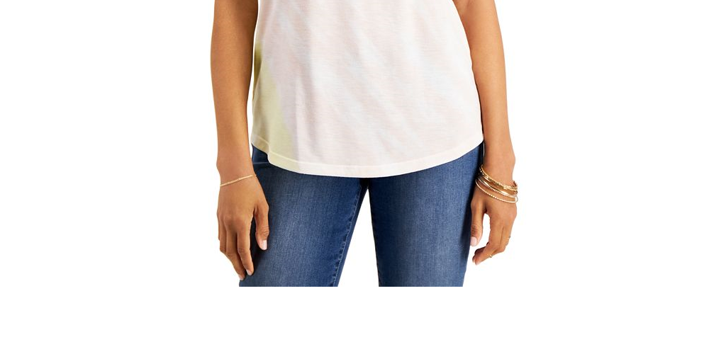 Style & Co Women's Weekend Escape Tie Dye Graphic T-Shirt White Size Medium