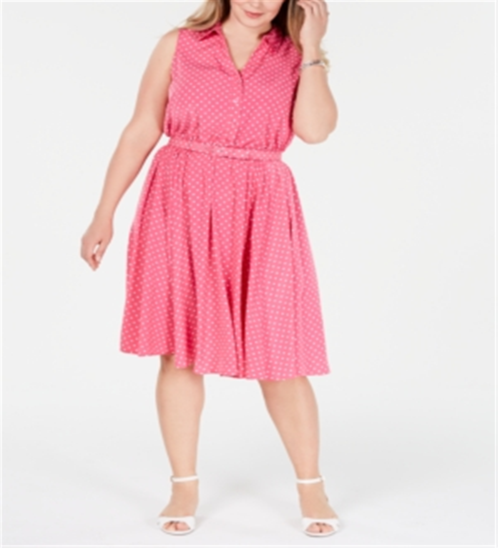 Charter Club Women's Plus Polka Dot Sleeveless Shirtdress -Pink Size 20W
