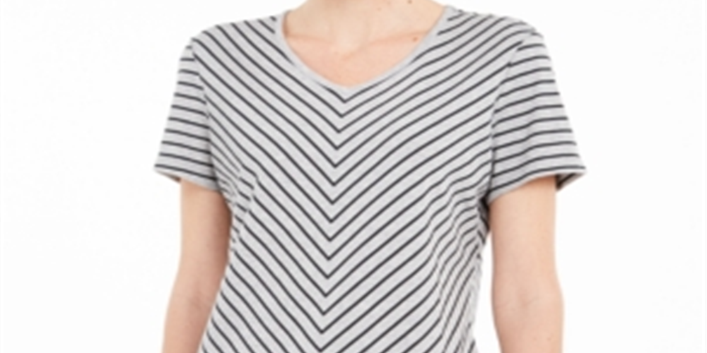 Karen Scott Women's Mitered Stripe Top Gray Size Medium