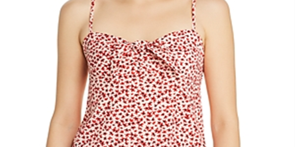 Aqua Women's Floral Print Knot-Front Crop Top Red Size Medium