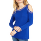 Inc Rhinestone Illusion Cold-Shoulder Top - Bright Blue Size 2XL