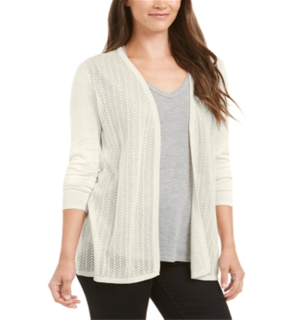 Charter Club Women's Chevron Pointelle Cardigan White Size X-Large