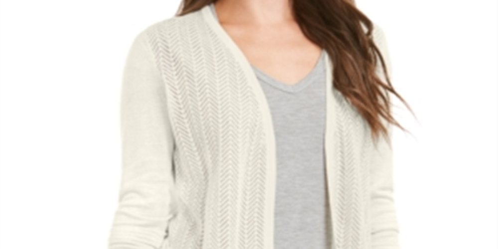 Charter Club Women's Chevron Pointelle Cardigan White Size X-Large