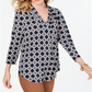 Charter Club Women's Printed Pleat Shoulder Top Blue Size S