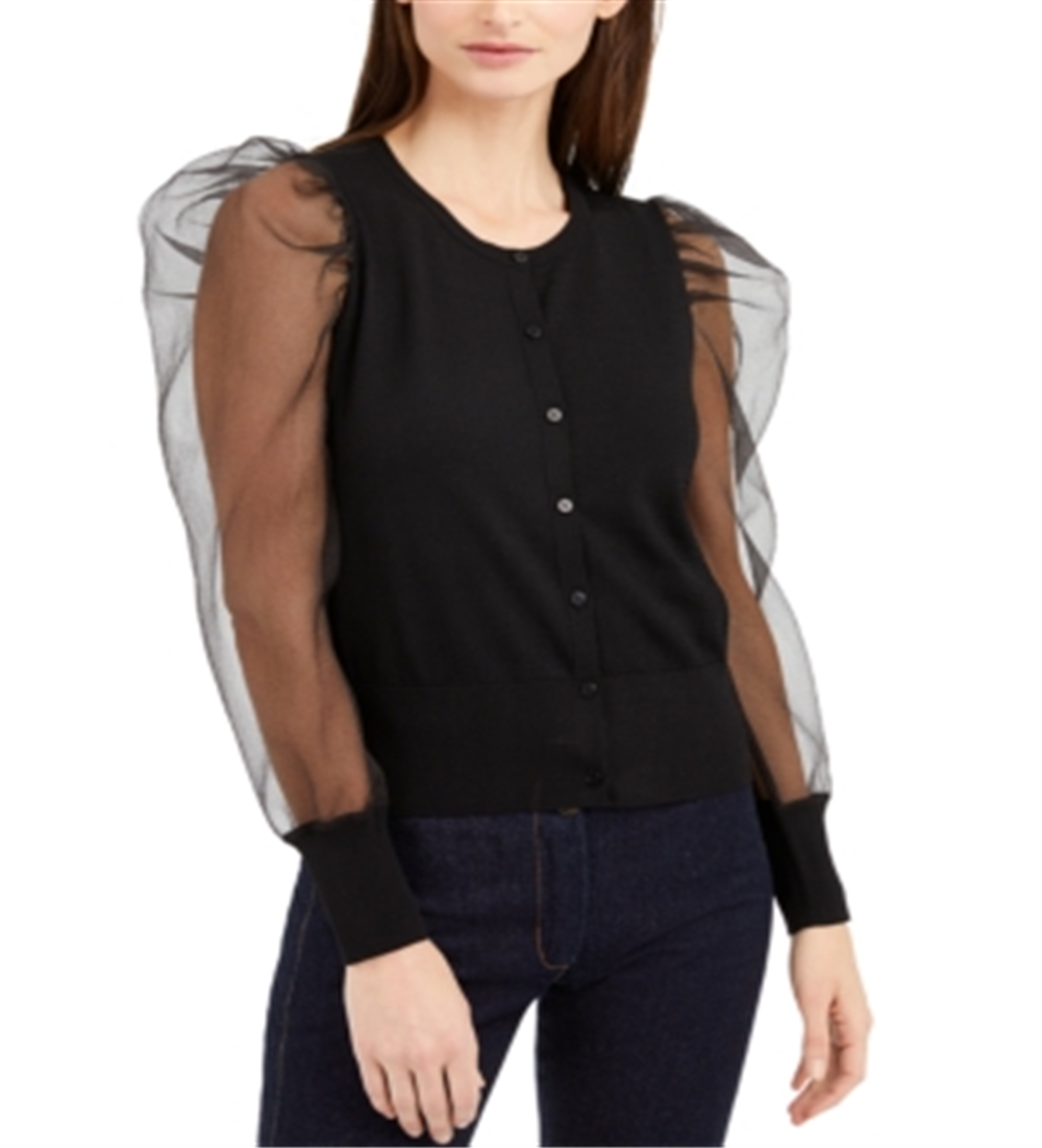 INC International Concepts Women's Woven Sleeve Cardigan Black Size L