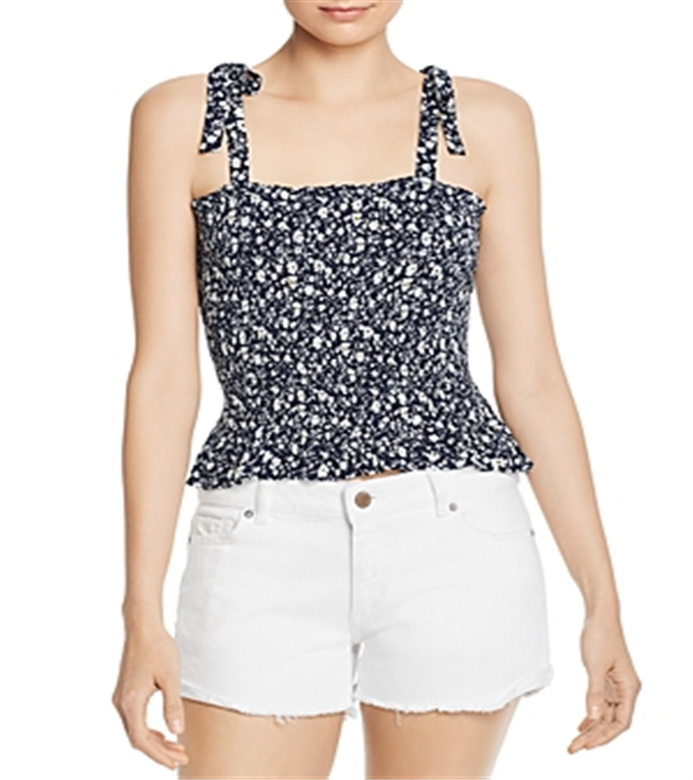 एक्वा वुमेन्स डिज़ी फ्लोरल स्मोक्ड टॉप ब्लू साइज़ -S