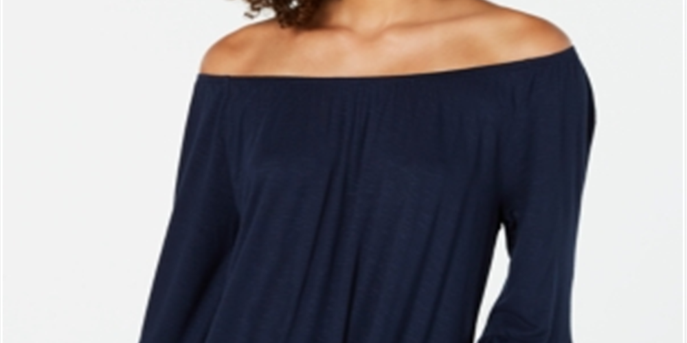 Style & Co Women's Off the Shoulder Bell Sleeve Top Blue Size Small