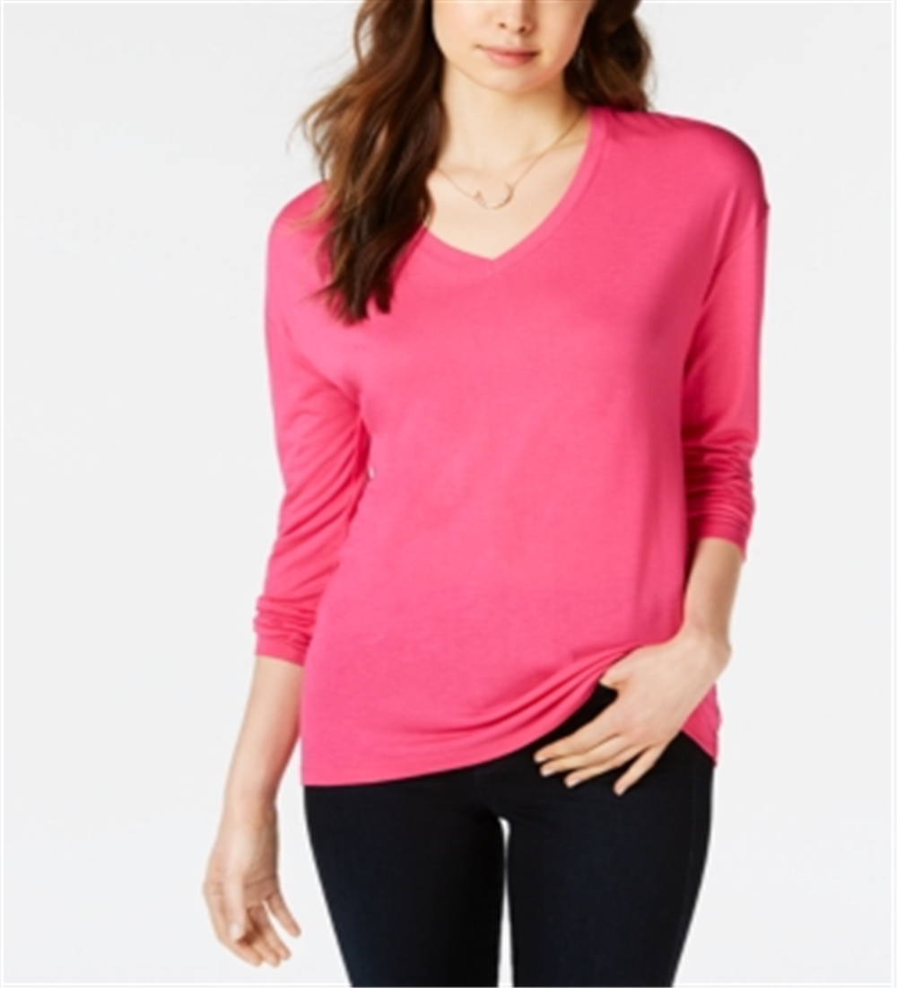Maison Jules Dropped Shoulder V-Neck Jersey Top Pink Size XS