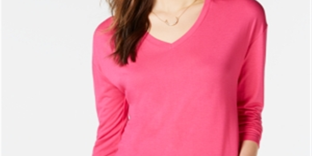Maison Jules Dropped Shoulder V-Neck Jersey Top Pink Size XS