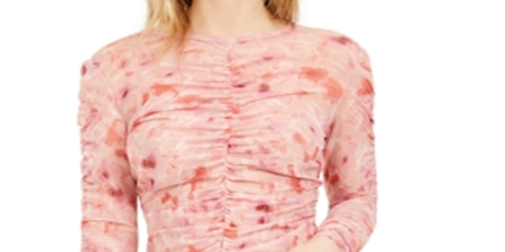 Bar Iii Floral-Print Ruched Top Pink Size S
