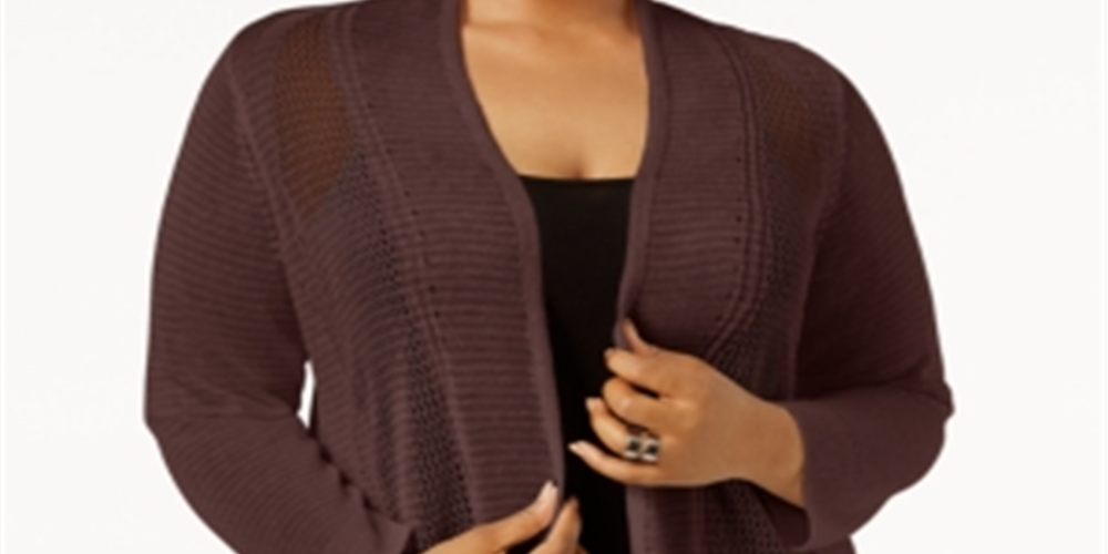 Alfani Women's Plus Mixed Stitch Open Front Cardigan Brown Size 4X
