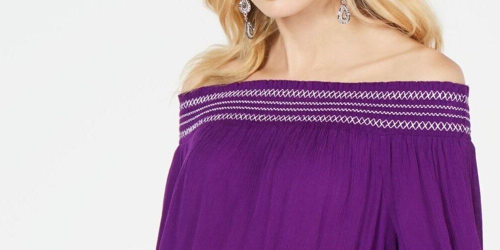 INC Women's Off-the-Shoulder Boho Peasant Top Purple Size S