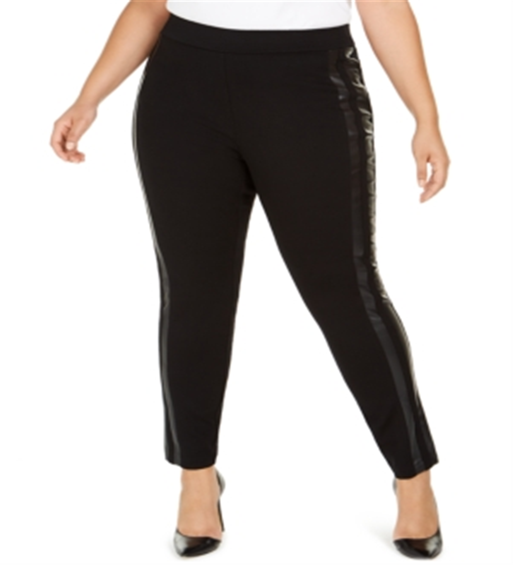 INC International Concepts Women's Plus Faux Leather Trim Moto Leggings Black Size 18 W