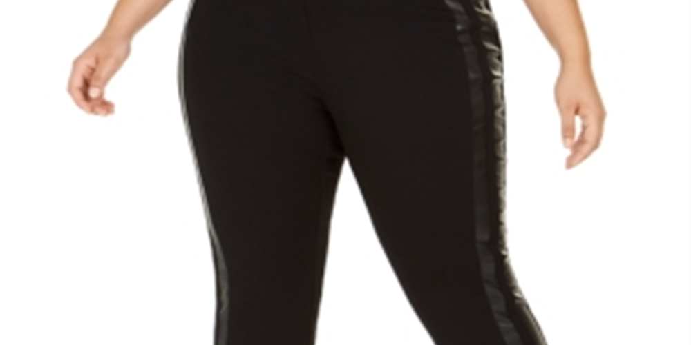 INC International Concepts Women's Plus Faux Leather Trim Moto Leggings Black Size 18 W
