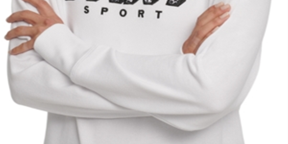 DKNY Women's Sport Printed Logo Fleece Sweatshirt White Size Medium